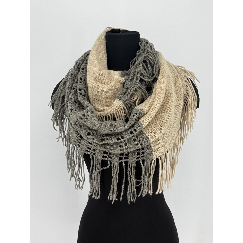 Crochet Southwestern Tassle Infinity Scarf Brown Tan Gray Boho Western Country